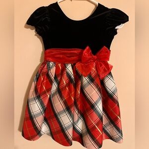 Bonnie Jean Black Velvet Dress with Red Accents